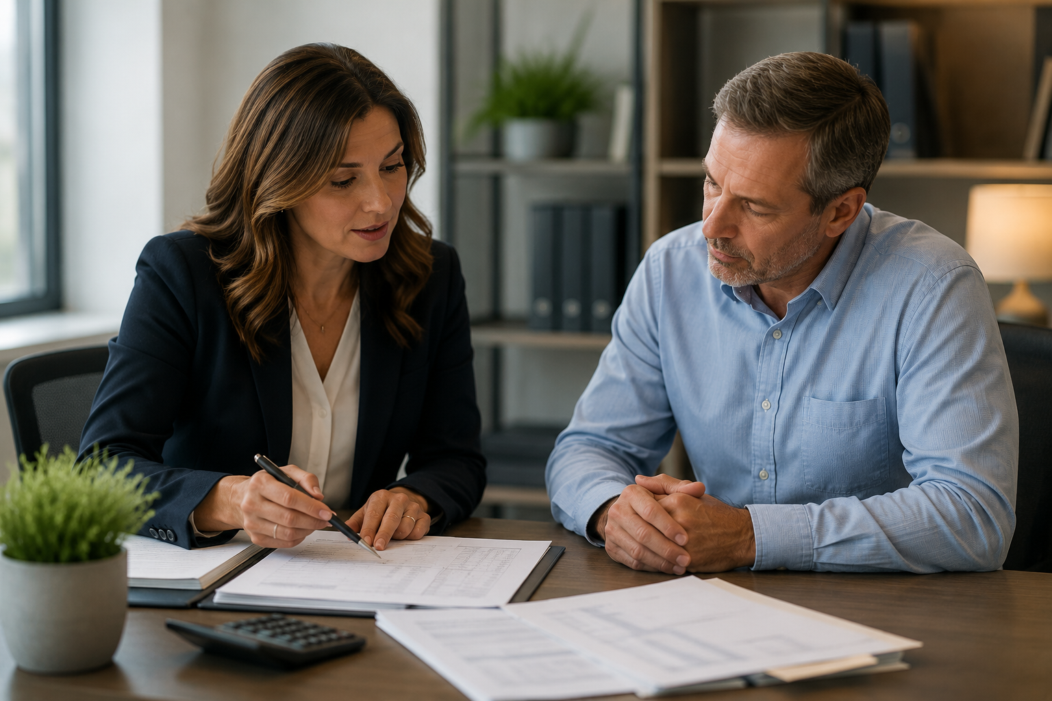 Tax professional reviewing IRS debt forgiveness and tax relief options with a client during a financial consultation