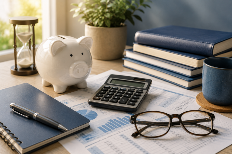 Avoid Early Withdrawal Penalties with retirement planning documents, calculator, retirement account statements, and financial planning workspace.