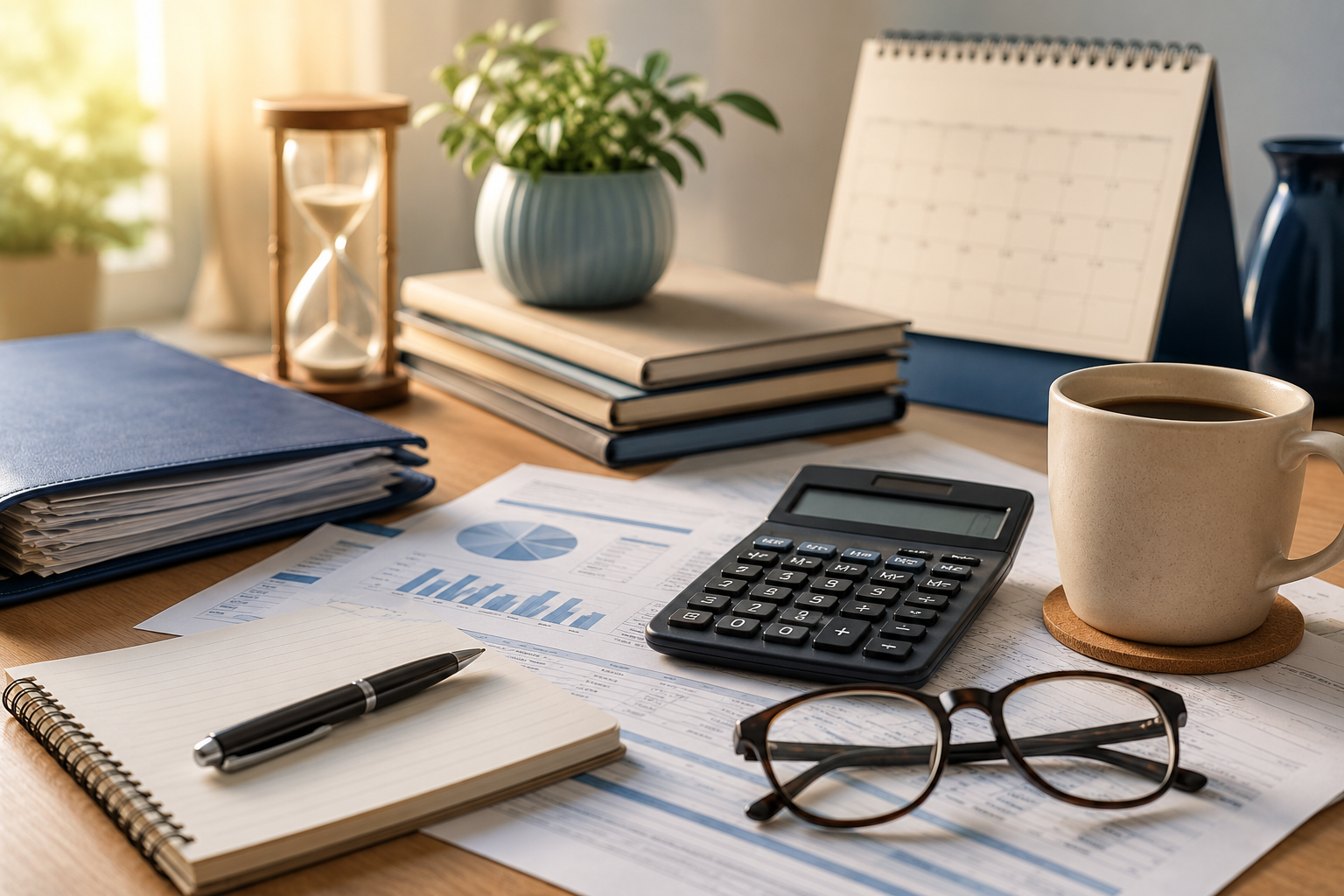 • Required Minimum Distributions retirement planning with calculator, retirement documents, financial records, and organized tax planning workspace