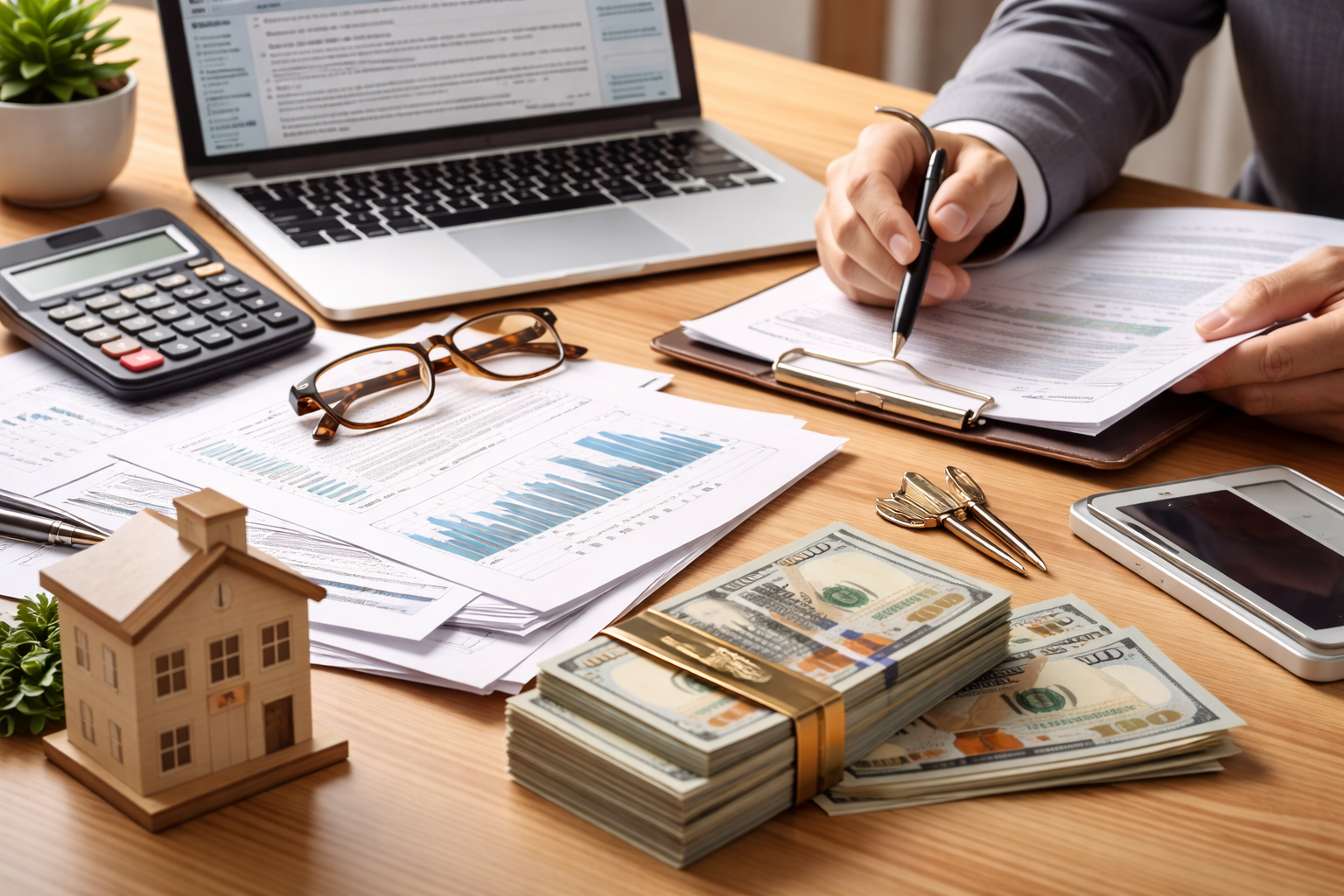 Tax professional reviewing financial documents and asset sale paperwork illustrating complex tax situations and income diversity