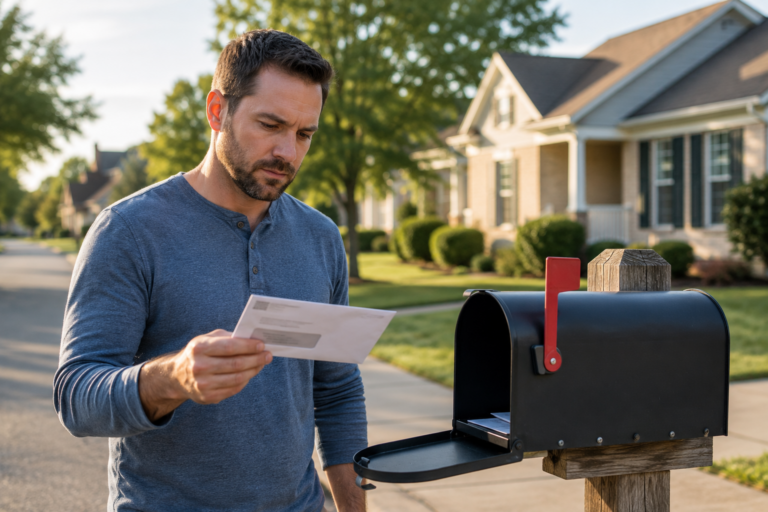 Taxpayer reviewing an IRS notice at a mailbox before the IRS collection process escalates