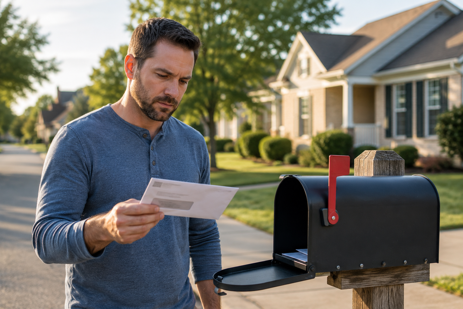 Taxpayer reviewing an IRS notice at a mailbox before the IRS collection process escalates