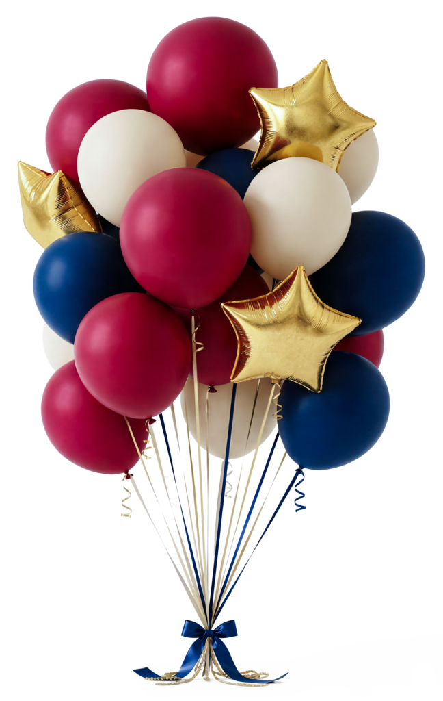 Patriotic red, white, and blue balloon arrangement with gold stars celebrating America's 250th Anniversary in the July 2026 Cheshier Tax Resolution newsletter.