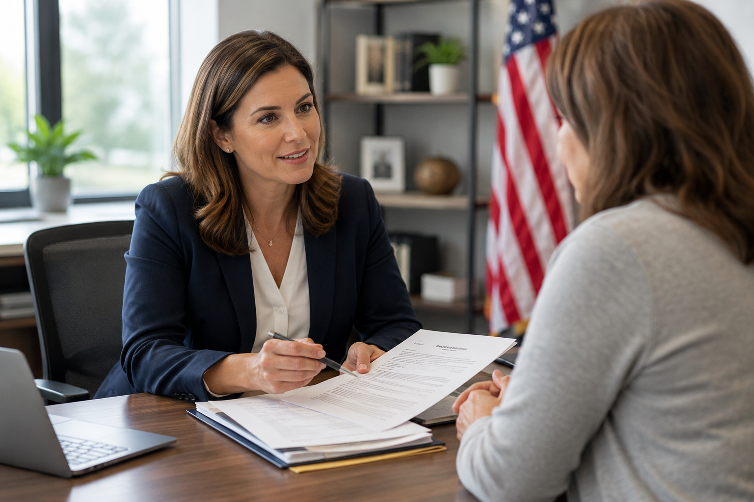 Female tax professional helping a taxpayer understand the IRS Taxpayer Bill of Rights and notices during a consultation.