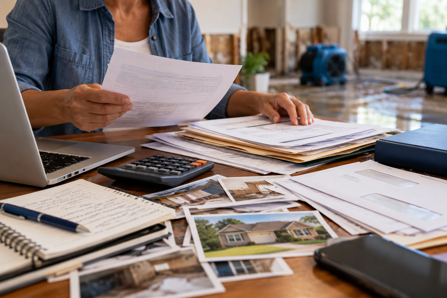 Person organizing tax and financial documents to reconstruct tax records after a disaster